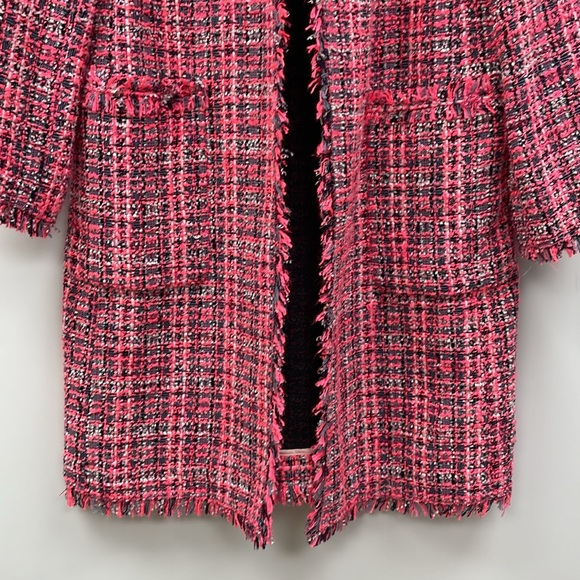 Kate Spade Tweed Open Front Fringe Peacoat Winter Jacket Preppy Pink 6 - Picture 6 of 11
